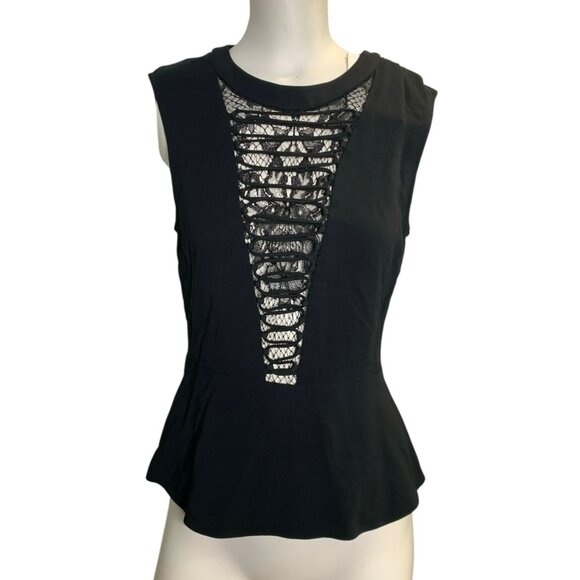 A.L.C. Black Marin Coquette Sheer Lace Plunge Peplum Top Size 2 NWT Tank - Picture 1 of 5